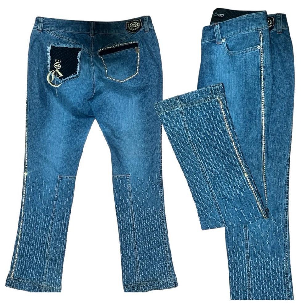 Eckored Embroidered Stretch Jeans size 13. Distressed detail Rhinestones